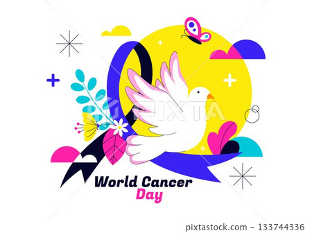 World Cancer Day Vector Illustration on February 4 Featuring a Ribbon to Raise Cancer Awareness and Support Women's Healthcare in a Flat Background 133744336