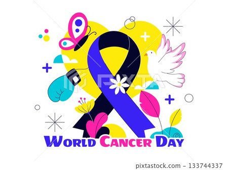 World Cancer Day Vector Illustration on February 4 Featuring a Ribbon to Raise Cancer Awareness and Support Women's Healthcare in a Flat Background 133744337