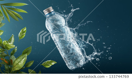 Refreshing water bottle with splash. Refreshing water bottle with splash. 133744769