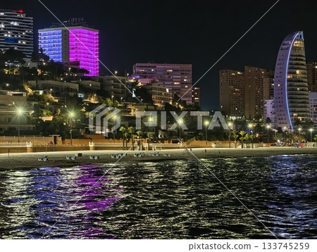 colorful night lights on water, nighttime waterfront with shimmering lights and lively ambiance colorful night lights on water, nighttime waterfront with shimmering lights and lively ambiance 133745259