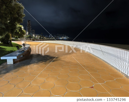 calm seaside bench with skyline, quiet bay bench with peaceful vista of sparkling city skyline calm seaside bench with skyline, quiet bay bench with peaceful vista of sparkling city skyline 133745296