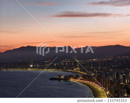 stunning coastal panorama, dusklit bay meets mountain range, drone captures serene seaside skyline stunning coastal panorama, dusklit bay meets mountain range, drone captures serene seaside skyline 133745353