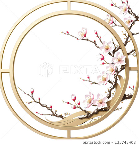 梅花花圈造型壁紙框新年賀卡 133745408