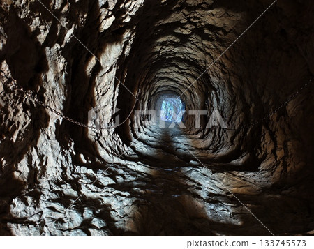 rocky cave entrance with small water pool and damp floor coastal erosion signs and quiet rocky cave entrance with small water pool and damp floor coastal erosion signs and quiet 133745573