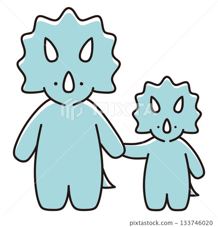 Illustration of a parent and child Triceratops holding hands Illustration of a parent and child Triceratops holding hands 133746020