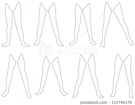 Female Leg Model Outline Illustration Collection 2-15 Front Open 1. A set of outline illustrations of various lower body poses. 133746378