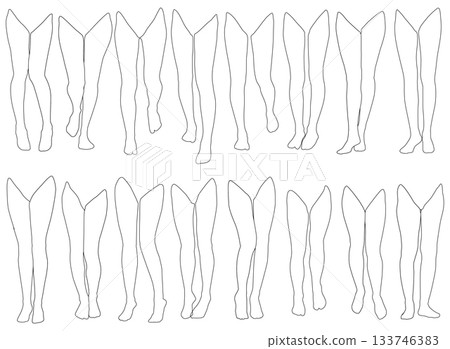 Female Leg Model Outline Illustration Collection 2-11 Front. A set of outline illustrations of various lower body poses. Female Leg Model Outline Illustration Collection 2-11 Front. A set of outline illustrations of various lower body poses. 133746383
