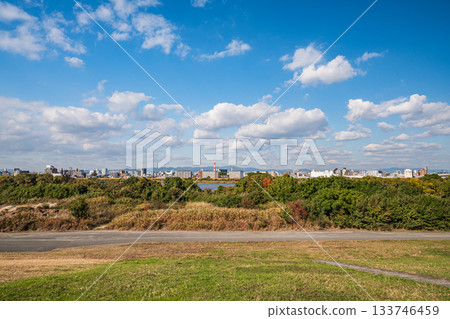 Yodo River scenery from the left bank of the river, Osaka City 133746459