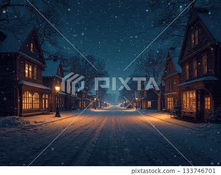 夜幕降臨,雪花飄落的城市景觀插圖 夜幕降臨,雪花飄落的城市景觀插圖 133746701