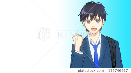 Anime-style illustration of a smiling high school or junior high school boy carrying a backpack, gradient background 133746917