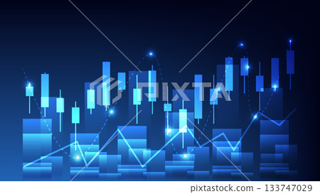 financial business data analysis. stock market trends with candlesticks chart and graphic bar graph on blue background financial business data analysis. stock market trends with candlesticks chart and graphic bar graph on blue background 133747029