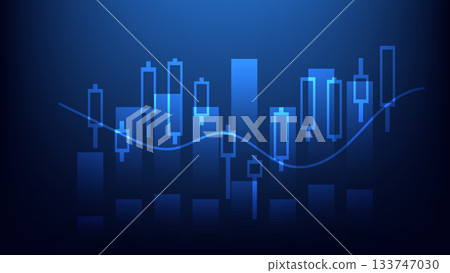 stock market chart. candlesticks and bar graph on blue background. financial and business investment growth data analysis stock market chart. candlesticks and bar graph on blue background. financial and business investment growth data analysis 133747030