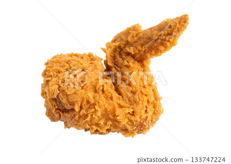 Fried Chicken Wing isolated on white background with clipping path. 133747224