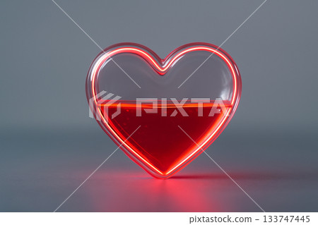 AI generated close-up of a glowing neon heart filled with red liquid reflecting soft gradients of color. A vibrant 80s retro aesthetic with glowing neon hues. Perfect for capturing emotions AI generated close-up of a glowing neon heart filled with red liquid reflecting soft gradients of color. A vibrant 80s retro aesthetic with glowing neon hues. Perfect for capturing emotions 133747445