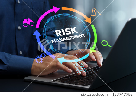 Risk management framework. Risk assessment process and feedback cycle. On laptop. Risk management framework. Risk assessment process and feedback cycle. On laptop. 133747792