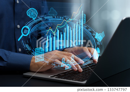 商業數據分析。自動化商業智慧和關鍵績效指標視覺化解決方案。數據驅動決策。分析團隊 133747797