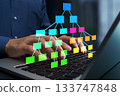 Data structures and tree diagrams.Programmer using laptop for software development. 133747848