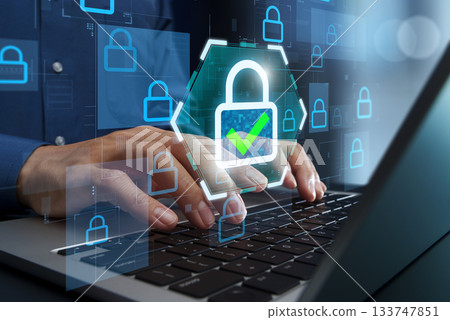 Internet security and secure data encryption. Firewall and network protection. Zero Trust security. 133747851