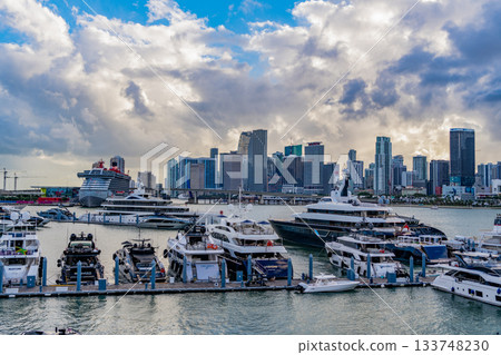 Miami, Florida, USA - November 04, 2024: Marina bay luxury view. Port with yacht. Scenic marina cityscape. Luxury yacht charter. Miami port marina. Luxury yachting in summer. Docked yacht port Miami Miami, Florida, USA - November 04, 2024: Marina bay luxury view. Port with yacht. Scenic marina cityscape. Luxury yacht charter. Miami port marina. Luxury yachting in summer. Docked yacht port Miami 133748230