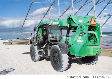 Miami, Florida, USA - December 12, 2024: Telescopic Boom Lift. Sunbelt Rentals boom lift outdoor. Machine equipment. Heavy equipment boom lifting machinery. Sunbelt Rentals Genia Z62-40 at beach Miami, Florida, USA - December 12, 2024: Telescopic Boom Lift. Sunbelt Rentals boom lift outdoor. Machine equipment. Heavy equipment boom lifting machinery. Sunbelt Rentals Genia Z62-40 at beach 133748267