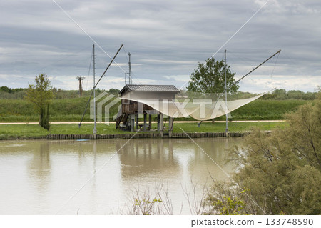 Fisherman's house on the canal, Porto Garibaldi, Ferrara, Italy 133748590
