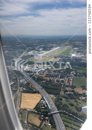 View from the airplane of A4 highway, Bologna, Italy View from the airplane of A4 highway, Bologna, Italy 133748594