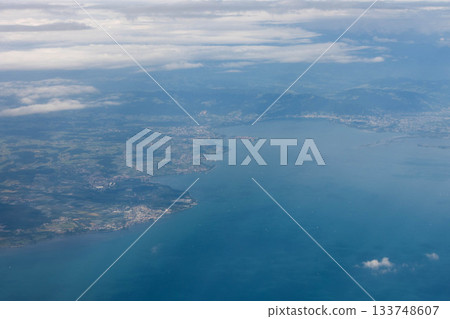 View from the plane of Costanza lake, Zurich, Swissland 133748607