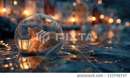 Floating lantern and kitten glass dome Floating lantern and kitten glass dome 133748747