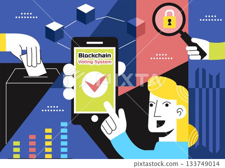 Blockchain Voting System Vector Illustration Showcasing Secure Decentralized Digital Ballots and Transparent Election Technology in a Flat Background Blockchain Voting System Vector Illustration Showcasing Secure Decentralized Digital Ballots and Transparent Election Technology in a Flat Background 133749014
