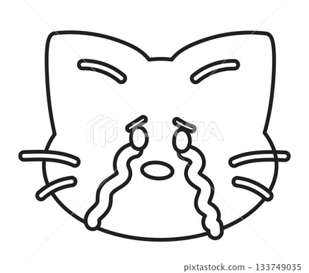 Outline of cat crying expression for kitten cartoon, character, colouring book, sketch, comic, emoji, sad mood, emotion, emotion, feeling, pet shop, vet, animal, sticker, cat face shape, paw 133749035