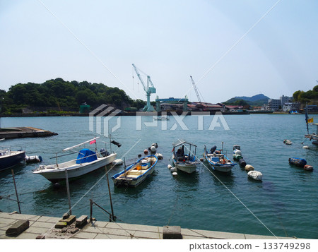 Ships and dock cranes in the Onomichi Strait (Onomichi City, Hiroshima Prefecture) 133749298