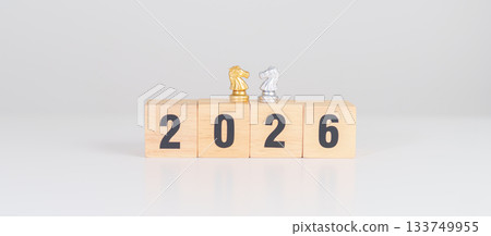 Happy New Year 2026 year block with horse chess. Year of the Horse, animals of the Chinese zodiac, horoscope, success and good fortune Happy New Year 2026 year block with horse chess. Year of the Horse, animals of the Chinese zodiac, horoscope, success and good fortune 133749955