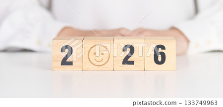 Happy New Year 2026 with Smile block. Satisfaction, feedback, Review, mental health, eco sustainable and good year concept Happy New Year 2026 with Smile block. Satisfaction, feedback, Review, mental health, eco sustainable and good year concept 133749963