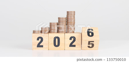 2025 end year to Happy New Year 2026 with Coins stack. Money, Budget, tax, investment, financial, savings and New Year Resolution concepts 2025 end year to Happy New Year 2026 with Coins stack. Money, Budget, tax, investment, financial, savings and New Year Resolution concepts 133750010