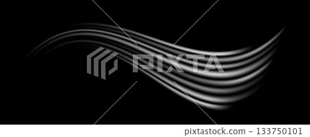 Abstract wind lines effect. Air stream flow wave motion trace. Light curved speed element. Swoosh or swash stripe path design illustration. Air conditioner blow concept. Vector twirl background 133750101
