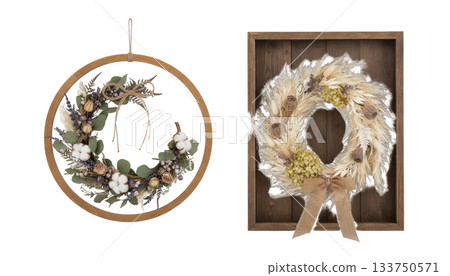 Dry wreath wooden frame (transparent background) 133750571