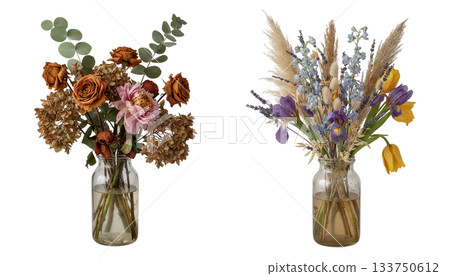 花瓶中枯萎的花束（透明背景） 133750612