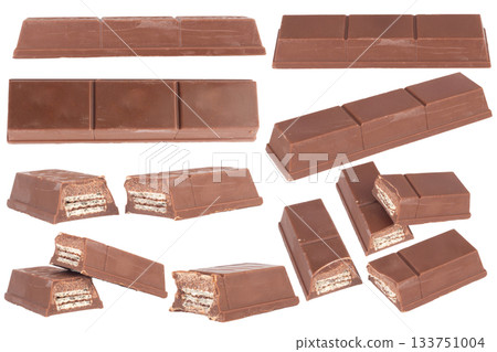 Chocolate wafers Bite break isolated on white background 133751004