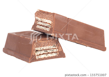 Chocolate wafers Bite break isolated on white background Chocolate wafers Bite break isolated on white background 133751007