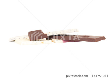 Chocolate broken milk flavor pink white pile fullcolor on white background Chocolate broken milk flavor pink white pile fullcolor on white background 133751011