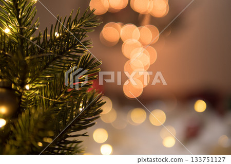 Christmas tree with bokeh lights background and copy space 133751127