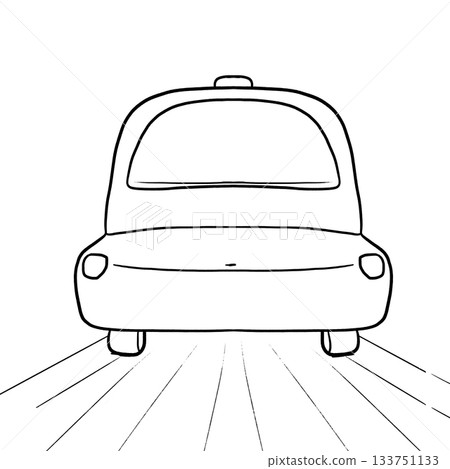 Cartoon simple car on a road isolated front view outline illustration Cartoon simple car on a road isolated front view outline illustration 133751133