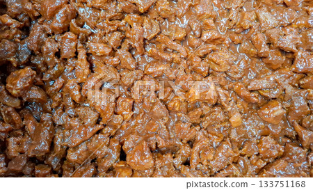 Authentic Finished Beef Rendang Dry Curry with Rich Brown Oily Paste Authentic Finished Beef Rendang Dry Curry with Rich Brown Oily Paste 133751168