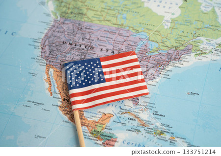 Bangkok, Thailand  November, 2024 US America flag on world map. 133751214