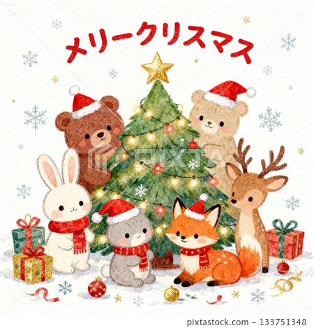 可愛的動物插圖，非常適合聖誕卡 133751348