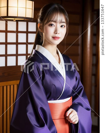 A young and beautiful kimono woman in a Japanese-style room 133751647