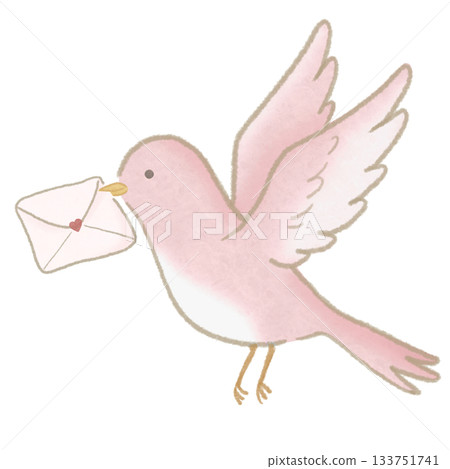 情人節情書小鳥,粉紅色底部棕色輪廓 情人節情書小鳥,粉紅色底部棕色輪廓 133751741