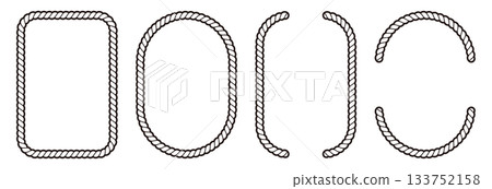 A decorative frame set with decorative lines made of rope. Vintage Japanese-style frames like Japanese shimenawa. 133752158