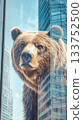Gigantic grizzly bear gazes through high-rise window, blending nature with urban life 133752500