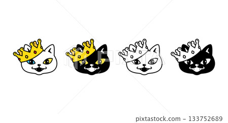 cat vector crown black kitten calico icon king face head smile cartoon character pet animal doodle logo illustration symbol design 133752689